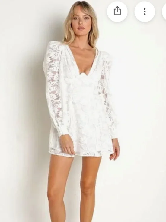 For Love & Lemons White Lace Puff-Sleeve Mini Dress - Picture 3 of 3